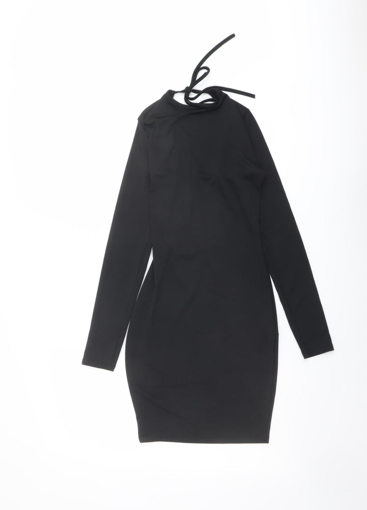 Boohoo Womens Black Polyester Bodycon Size 10 Round Neck Tie