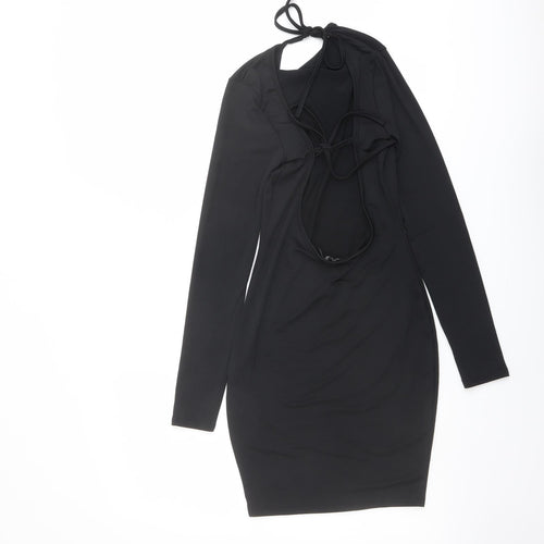 Boohoo Womens Black Polyester Bodycon Size 10 Round Neck Tie