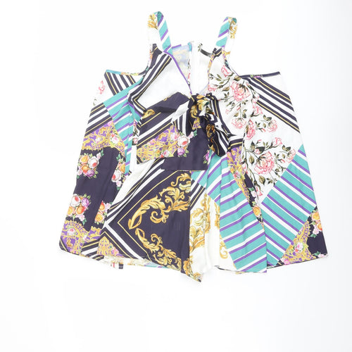 Missguided Womens Multicoloured Geometric Polyester Playsuit One-Piece Size 4 Zip