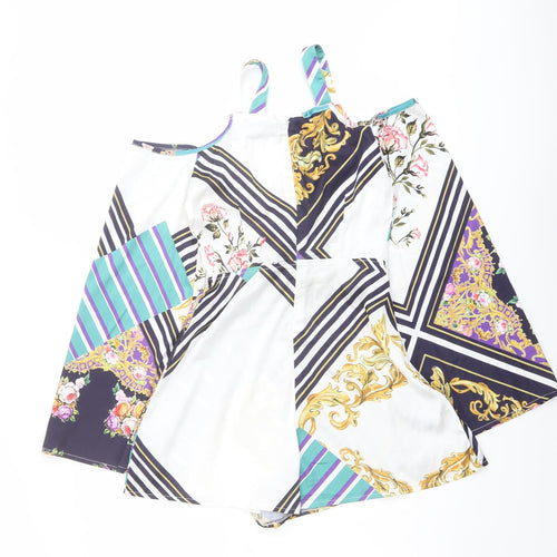 Missguided Womens Multicoloured Geometric Polyester Playsuit One-Piece Size 4 Zip