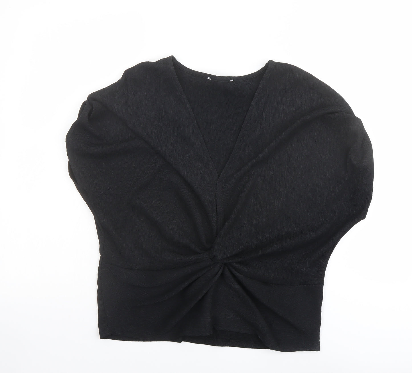 Marks and Spencer Womens Black Polyester Basic Blouse Size 14 V-Neck