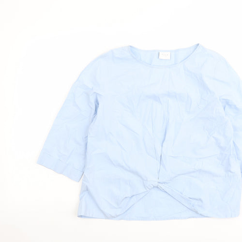 VILA Womens Blue Cotton Basic Blouse Size L Round Neck