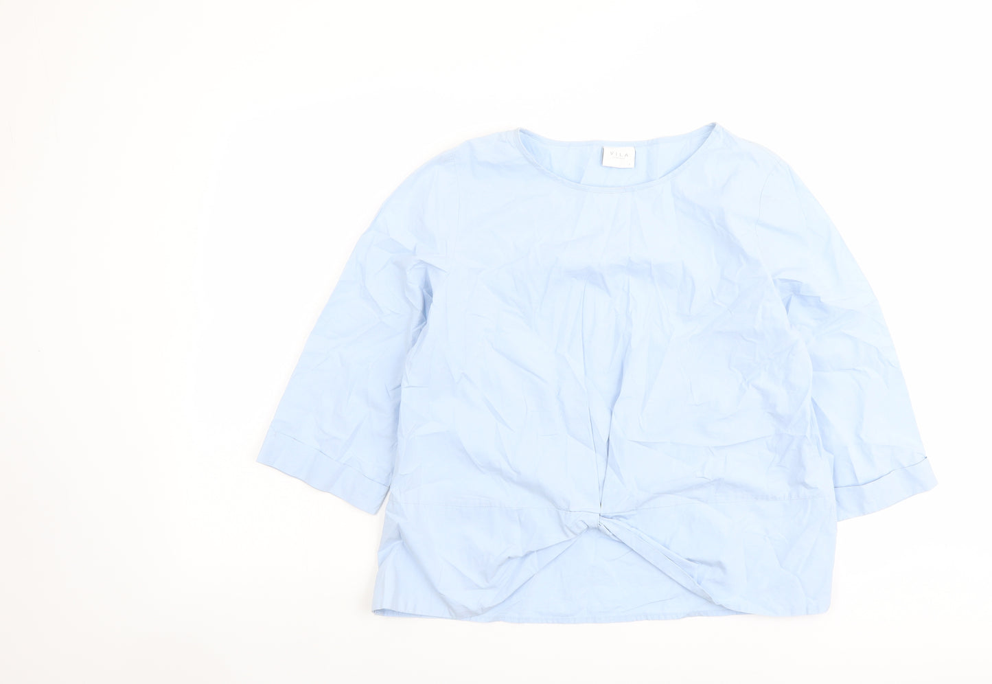 VILA Womens Blue Cotton Basic Blouse Size L Round Neck