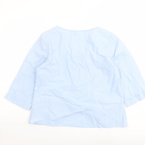 VILA Womens Blue Cotton Basic Blouse Size L Round Neck