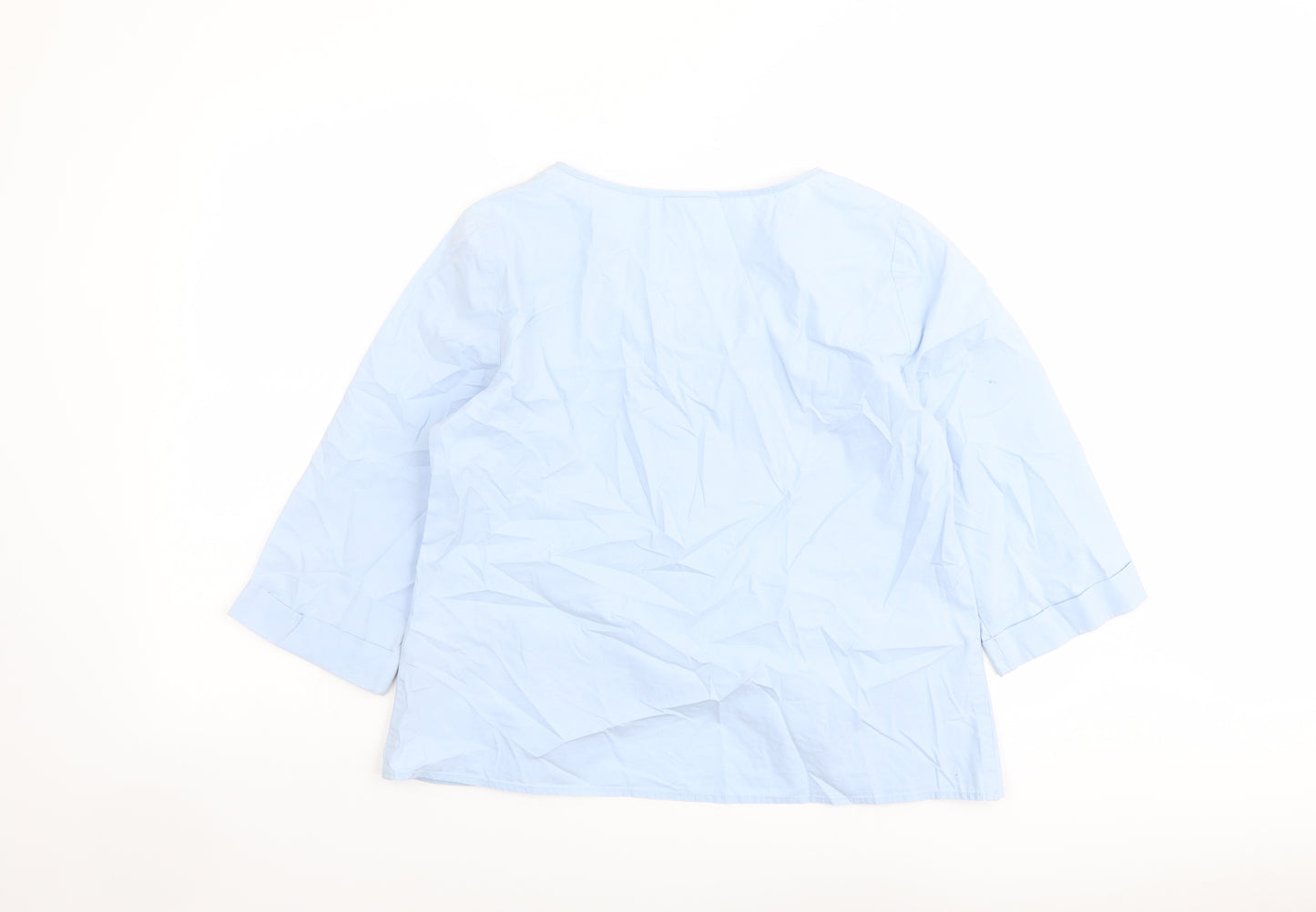 VILA Womens Blue Cotton Basic Blouse Size L Round Neck