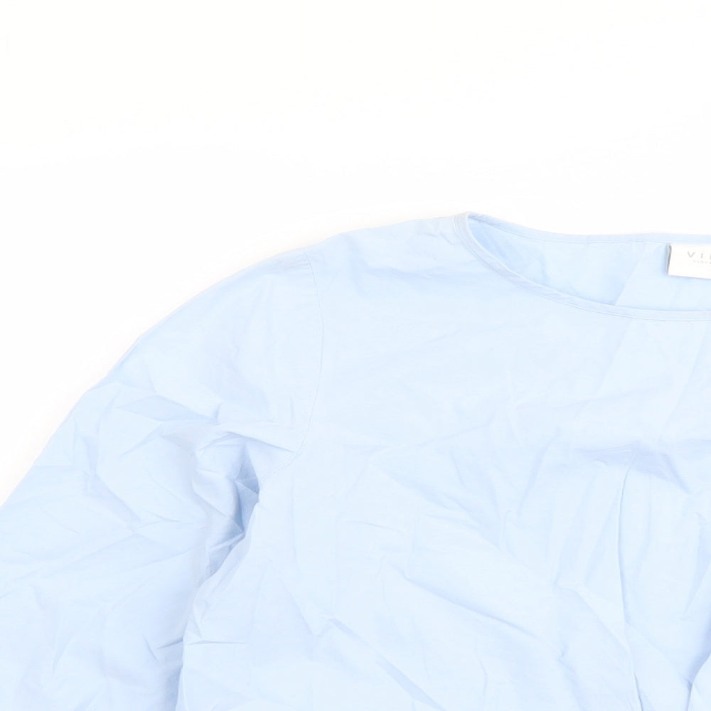 VILA Womens Blue Cotton Basic Blouse Size L Round Neck