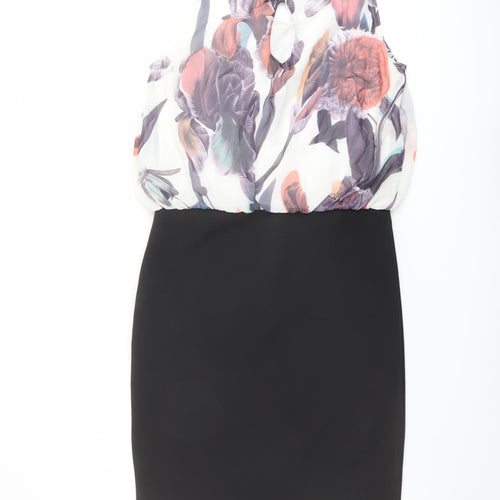 Quiz Womens Black Polyester Pencil Dress Size 14 Round Neck Pullover - Floral