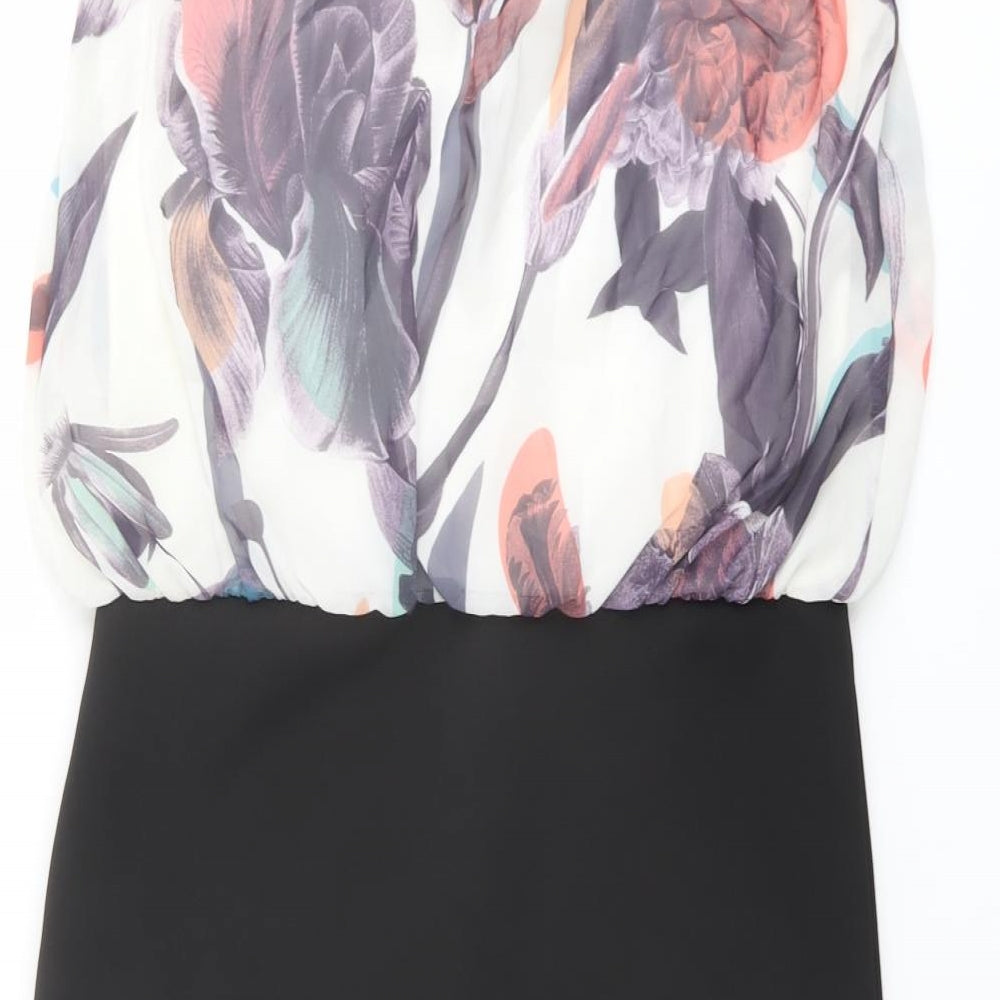 Quiz Womens Black Polyester Pencil Dress Size 14 Round Neck Pullover - Floral