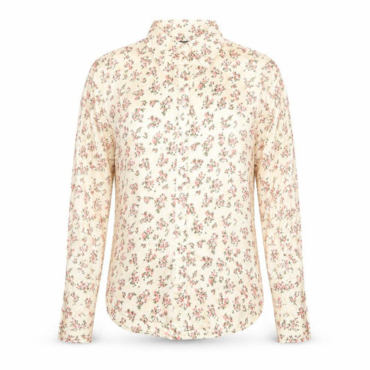 Front view of Zara women’s pink floral polyester basic button-up, size XS, collared