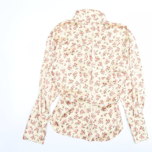 Zara Womens Pink Floral Polyester Basic Button-Up Size XS Collared