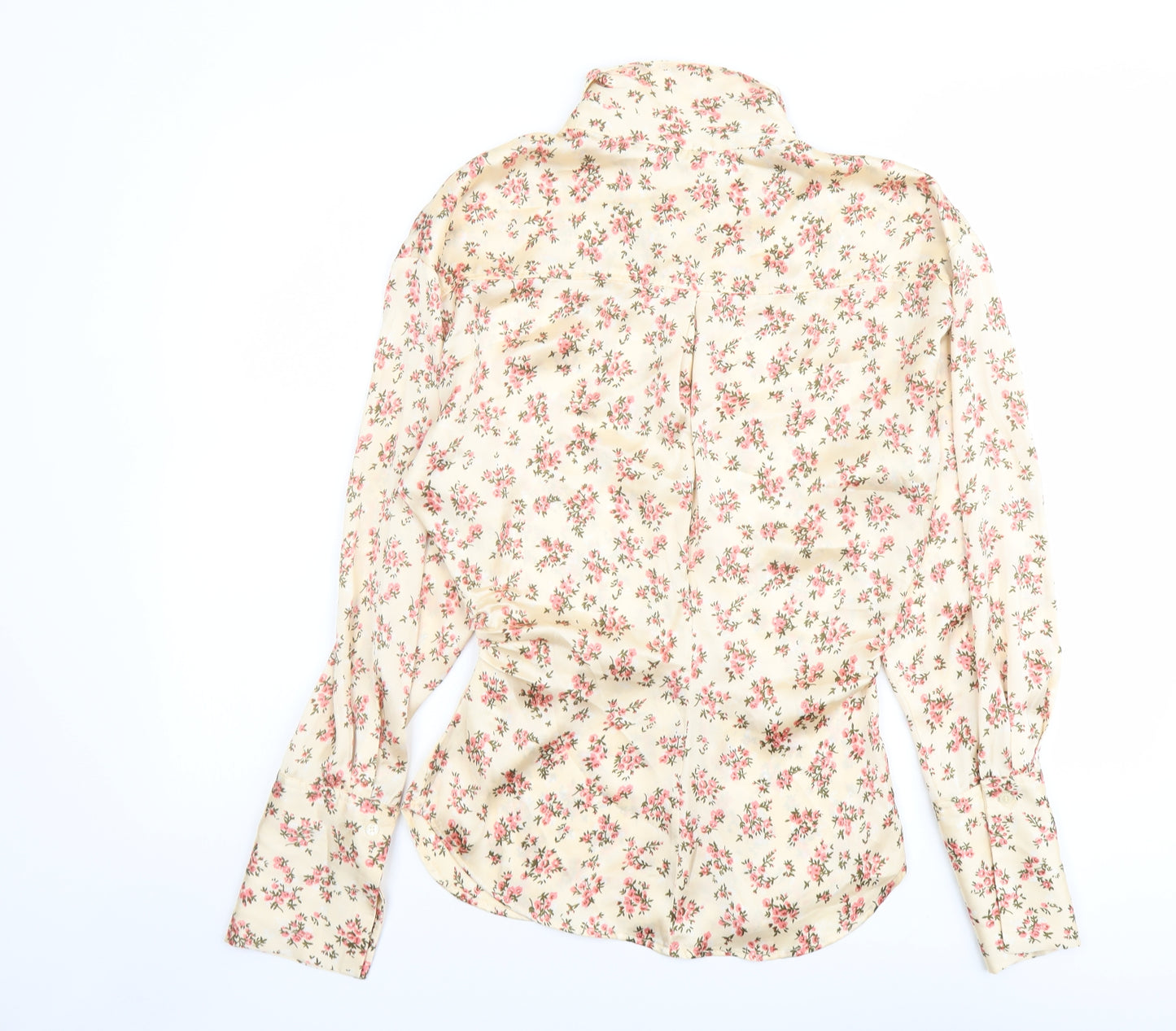 Zara Womens Pink Floral Polyester Basic Button-Up Size XS Collared