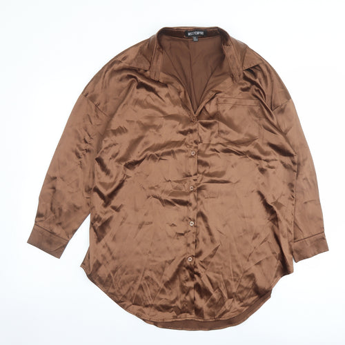 Missy Empire Womens Brown Polyester Basic Button-Up Size 4 Collared