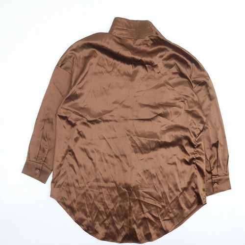 Missy Empire Womens Brown Polyester Basic Button-Up Size 4 Collared