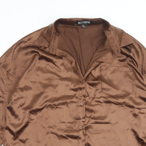 Missy Empire Womens Brown Polyester Basic Button-Up Size 4 Collared