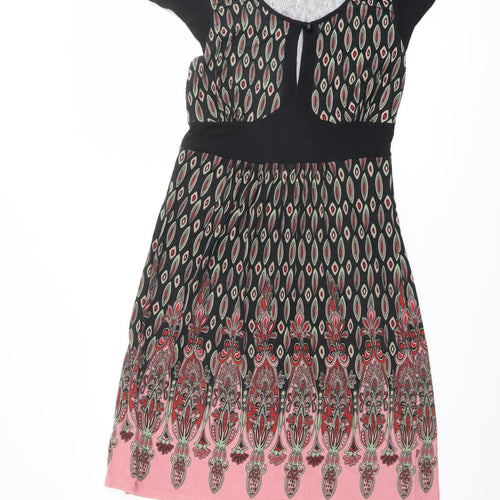 Warehouse Womens Multicoloured Geometric Viscose A-Line Size 12 Scoop Neck Button