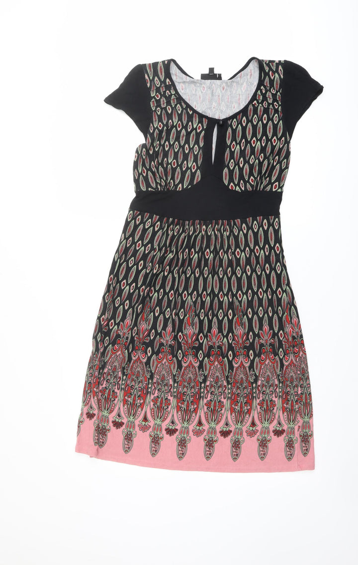 Warehouse Womens Multicoloured Geometric Viscose A-Line Size 12 Scoop Neck Button