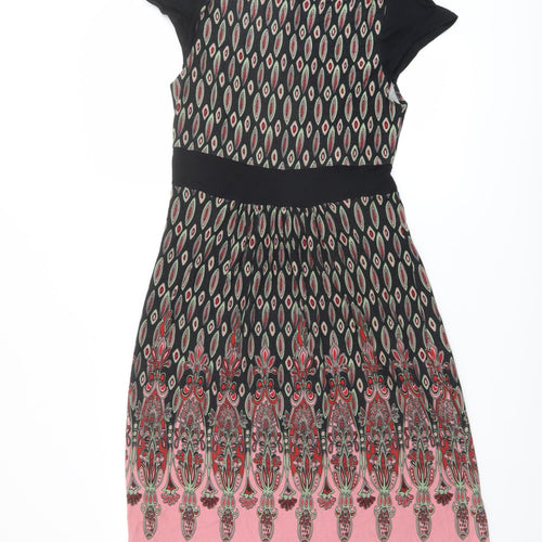 Warehouse Womens Multicoloured Geometric Viscose A-Line Size 12 Scoop Neck Button