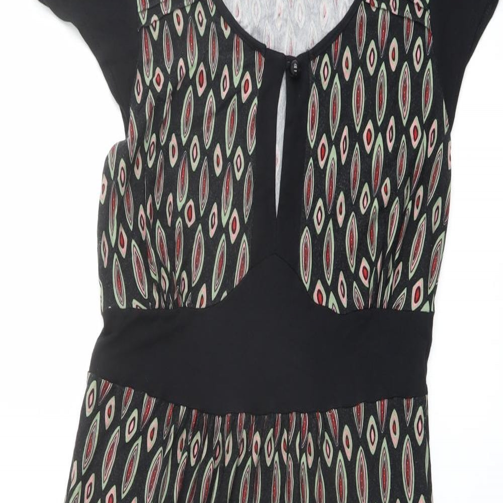Warehouse Womens Multicoloured Geometric Viscose A-Line Size 12 Scoop Neck Button