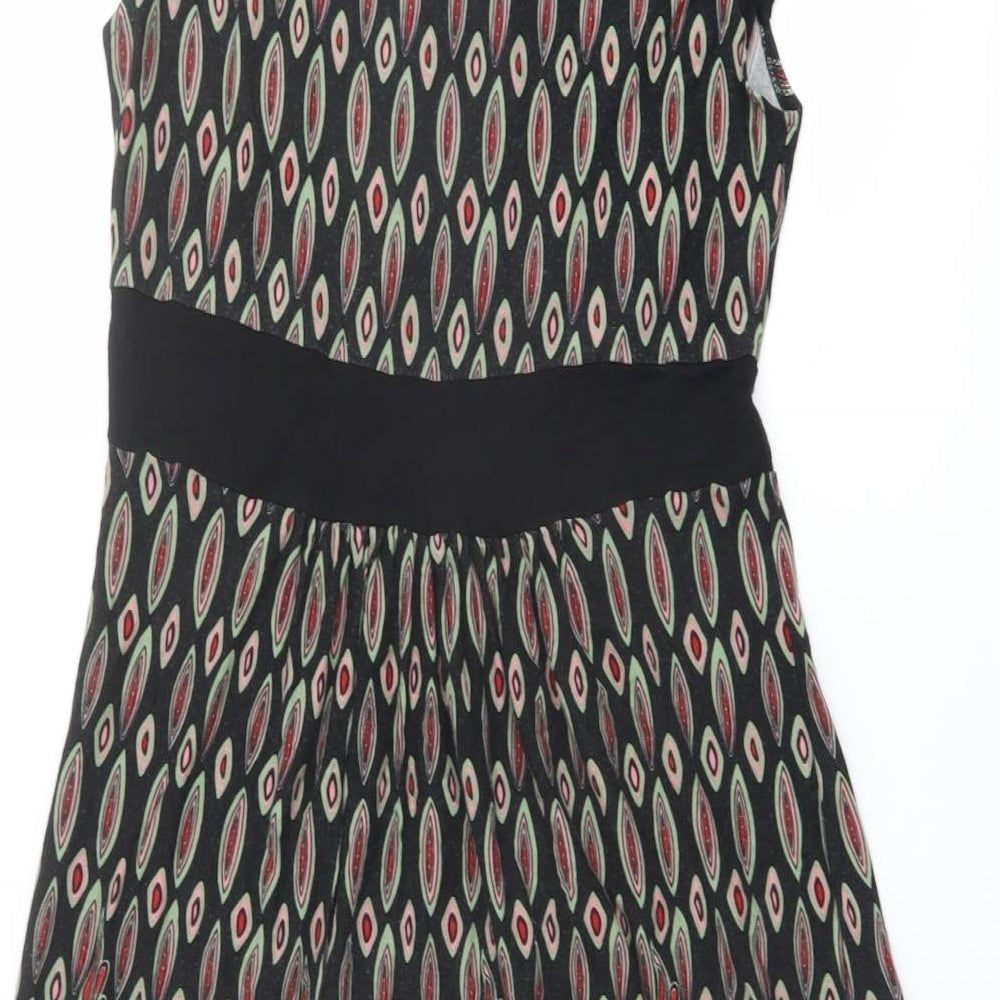 Warehouse Womens Multicoloured Geometric Viscose A-Line Size 12 Scoop Neck Button