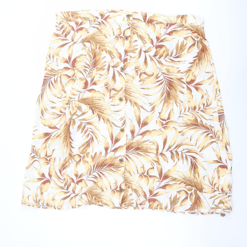 Bonmarché Womens Orange Geometric Polyester A-Line Skirt Size 24 - Leaf pattern