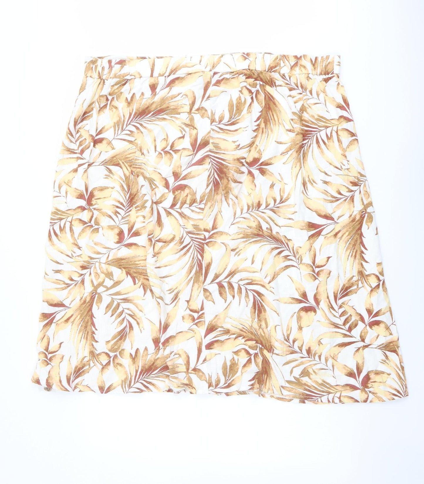 Bonmarché Womens Orange Geometric Polyester A-Line Skirt Size 24 - Leaf pattern