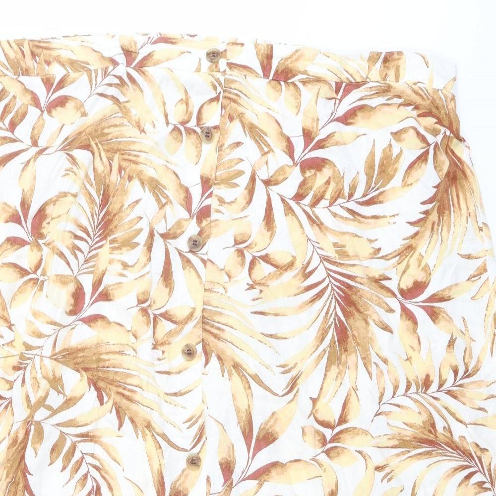 Bonmarché Womens Orange Geometric Polyester A-Line Skirt Size 24 - Leaf pattern