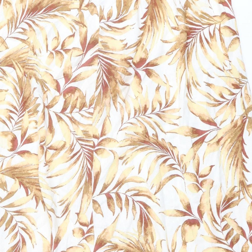 Bonmarché Womens Orange Geometric Polyester A-Line Skirt Size 24 - Leaf pattern