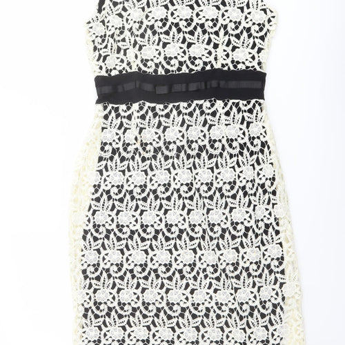 Kaleidoscope Womens Ivory Polyester Bodycon Size 12 Round Neck Zip - Lace