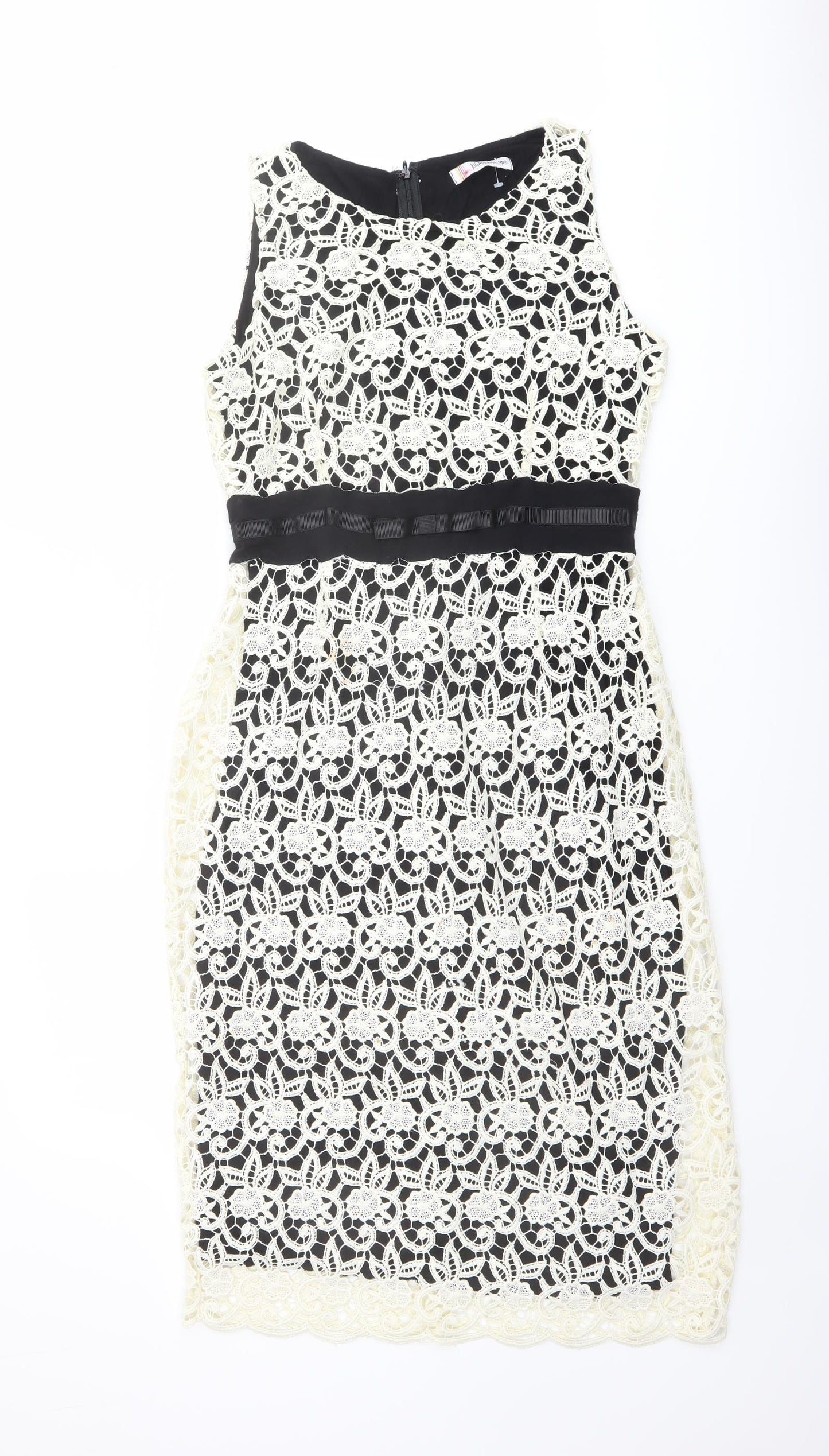 Kaleidoscope Womens Ivory Polyester Bodycon Size 12 Round Neck Zip - Lace