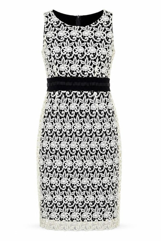 Front view of Kaleidoscope women’s ivory polyester bodycon, size UK 12, round neck zip - lace
