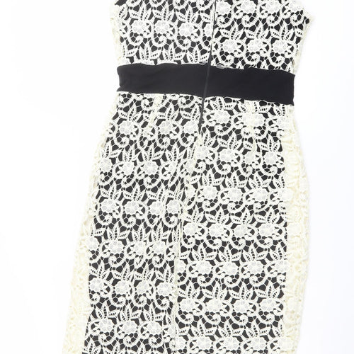 Kaleidoscope Womens Ivory Polyester Bodycon Size 12 Round Neck Zip - Lace