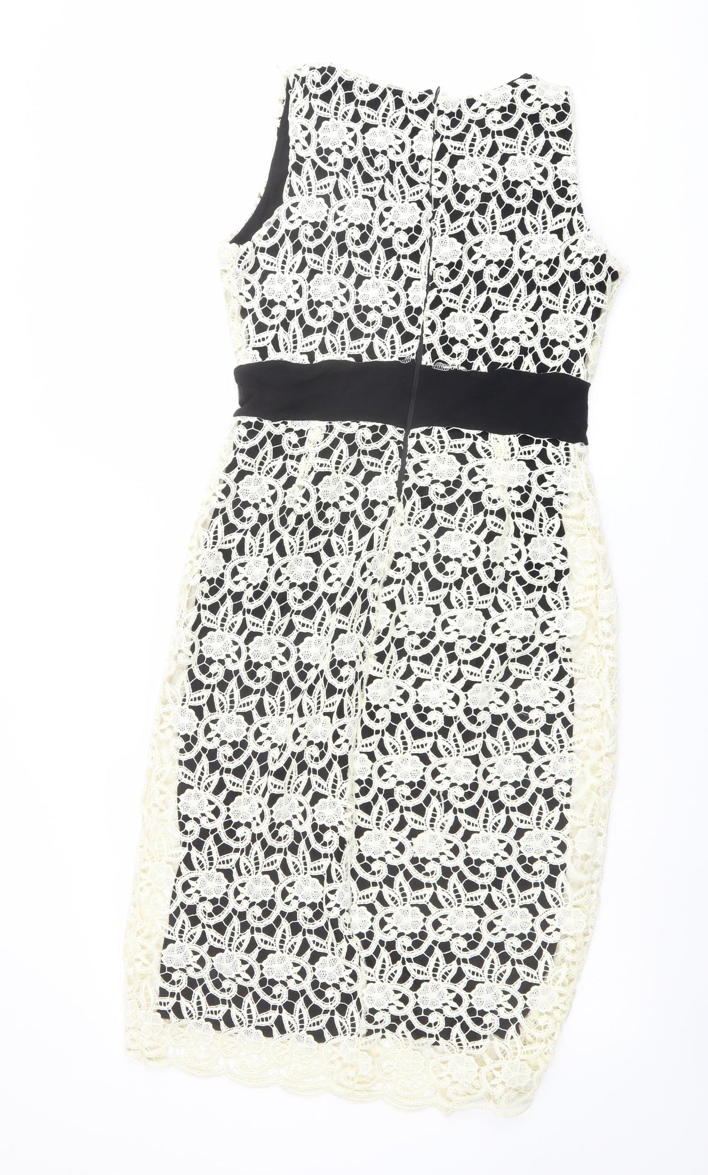 Kaleidoscope Womens Ivory Polyester Bodycon Size 12 Round Neck Zip - Lace