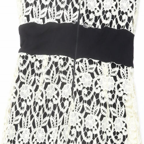 Kaleidoscope Womens Ivory Polyester Bodycon Size 12 Round Neck Zip - Lace