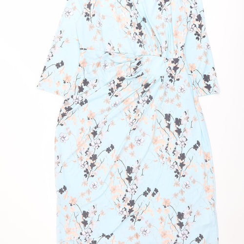 Damart Womens Blue Floral Polyester Pencil Dress Size 14 Boat Neck Pullover