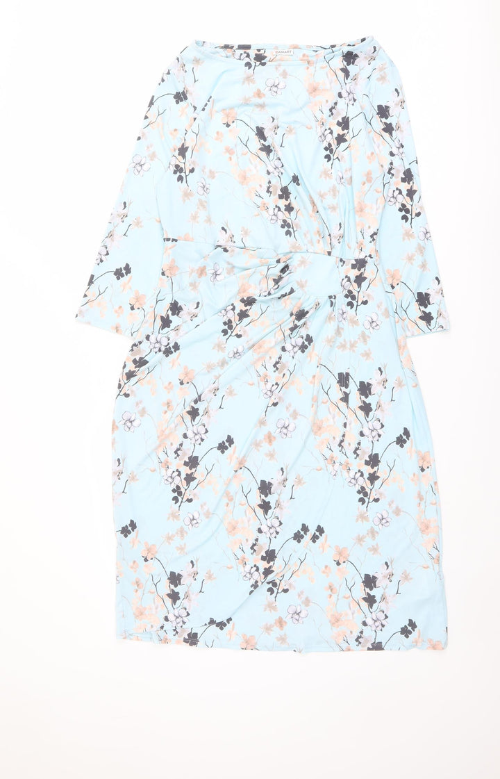 Damart Womens Blue Floral Polyester Pencil Dress Size 14 Boat Neck Pullover