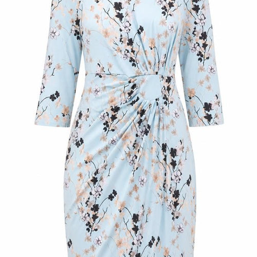 Damart Womens Blue Floral Polyester Pencil Dress Size 14 Boat Neck Pullover
