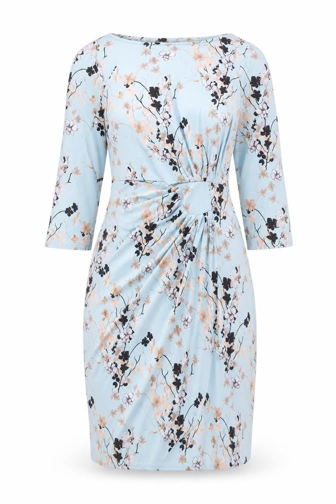 Damart Womens Blue Floral Polyester Pencil Dress Size 14 Boat Neck Pullover