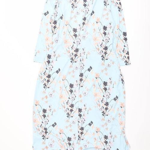 Damart Womens Blue Floral Polyester Pencil Dress Size 14 Boat Neck Pullover