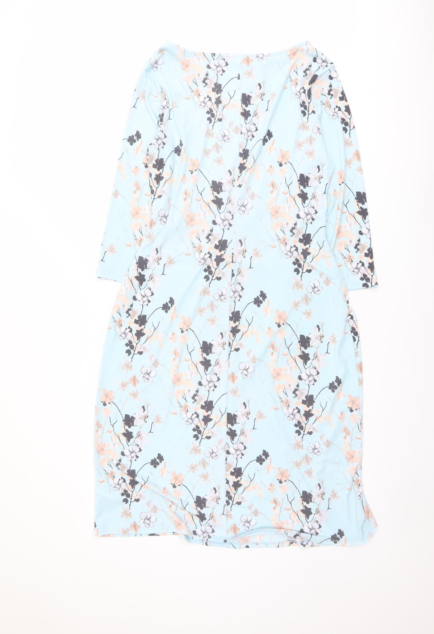 Damart Womens Blue Floral Polyester Pencil Dress Size 14 Boat Neck Pullover