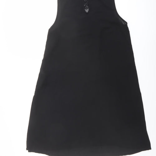 Zara Womens Black Polyester Shift Size XS Mock Neck Button - Mesh Detail