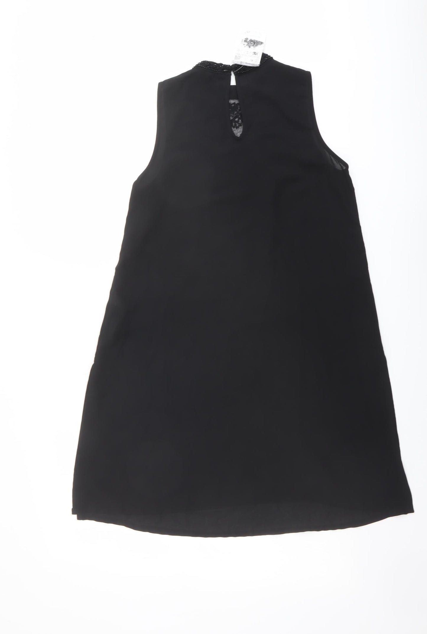 Zara Womens Black Polyester Shift Size XS Mock Neck Button - Mesh Detail