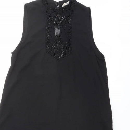 Zara Womens Black Polyester Shift Size XS Mock Neck Button - Mesh Detail