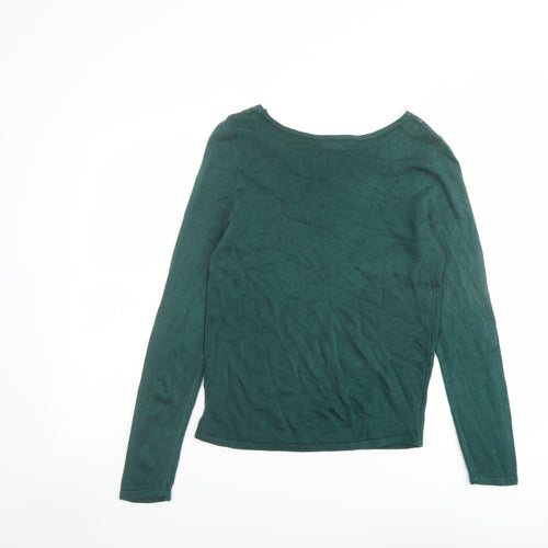 Grain de Malice Womens Green V-Neck Viscose Pullover Jumper Size S