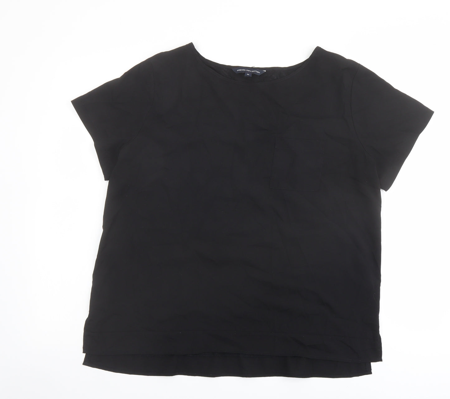 French Connection Womens Black Polyester Basic T-Shirt Size XL Round Neck