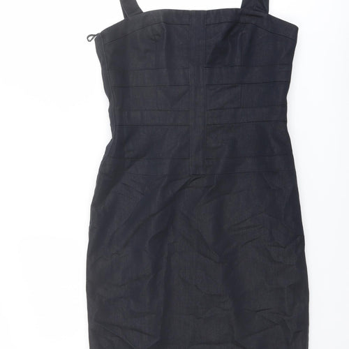 Maggy London Womens Blue Cotton Bodycon Size 8 Square Neck Zip - Panelled Bodice
