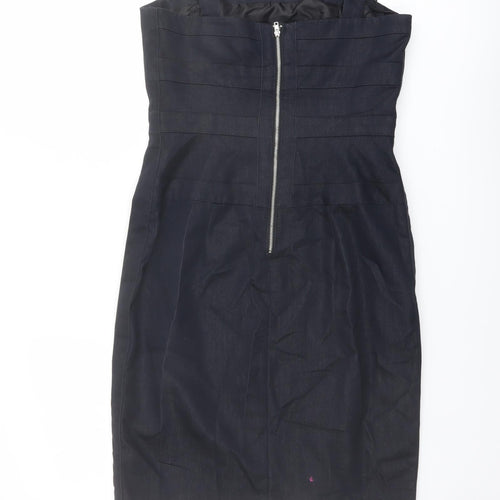 Maggy London Womens Blue Cotton Bodycon Size 8 Square Neck Zip - Panelled Bodice