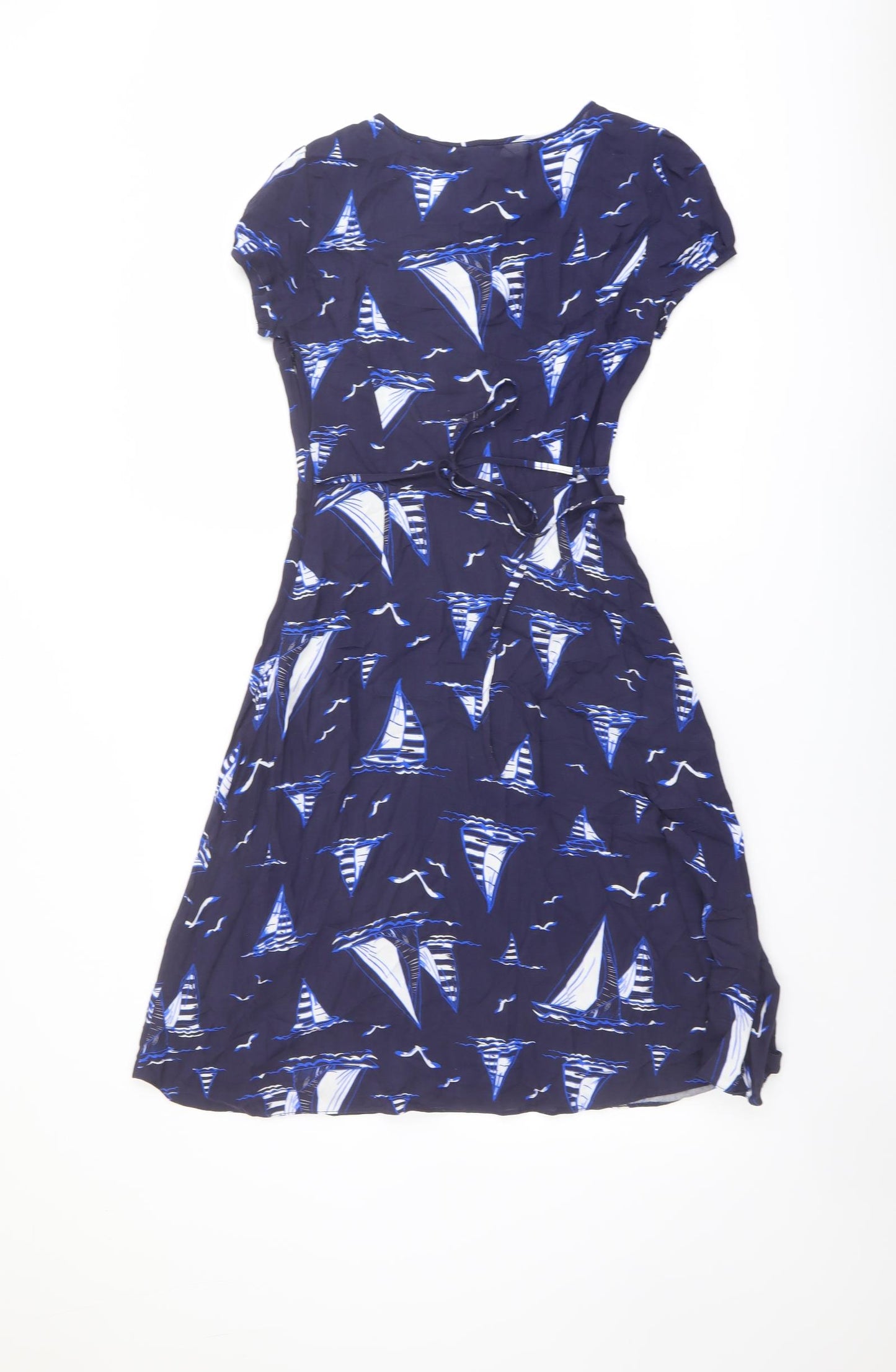 M&Co Womens Blue Geometric Viscose Trapeze & Swing Size 8 Round Neck Pullover - Boat pattern