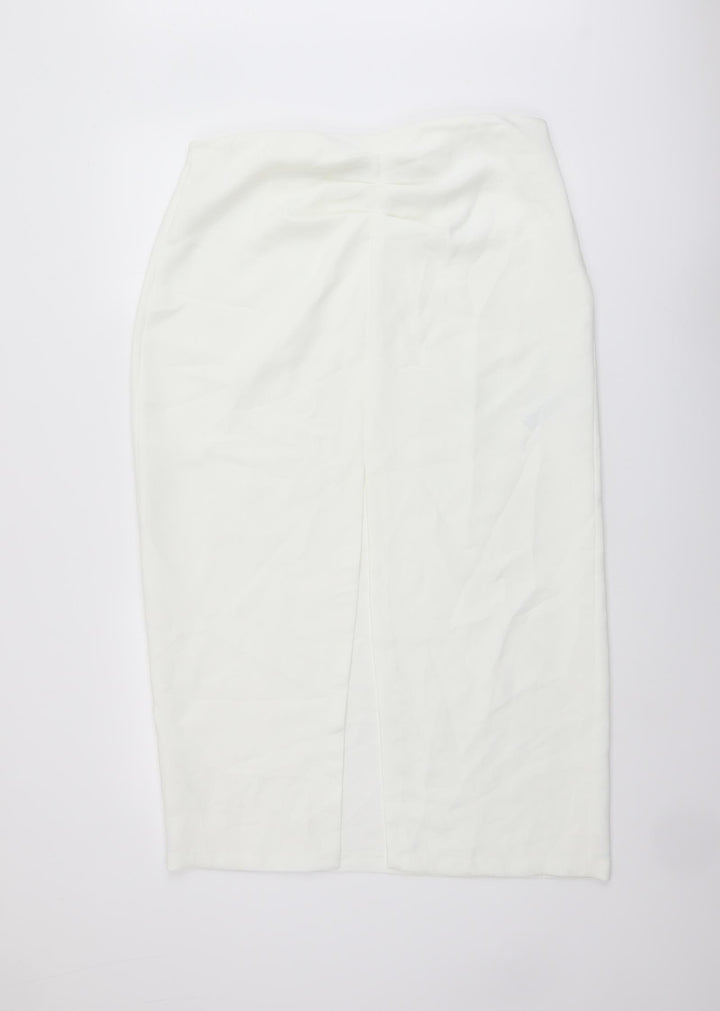 Zara Womens Ivory Polyester Straight & Pencil Skirt Size L Zip