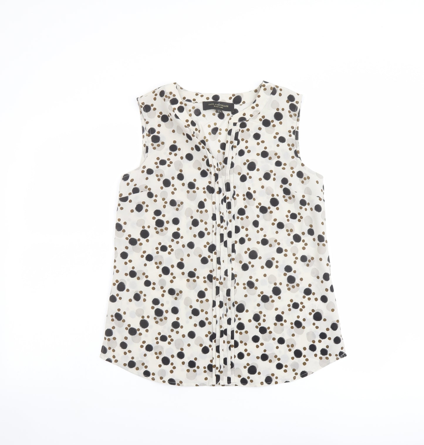 Paul Costelloe Womens Beige Polka Dot Polyester Basic Blouse Size 10 Henley