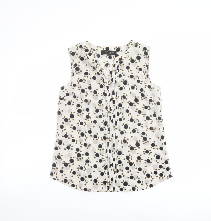 Paul Costelloe Womens Beige Polka Dot Polyester Basic Blouse Size 10 Henley
